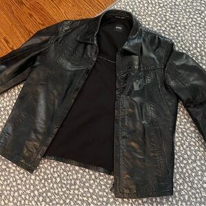 BOSS Mens Black Leather Jacket